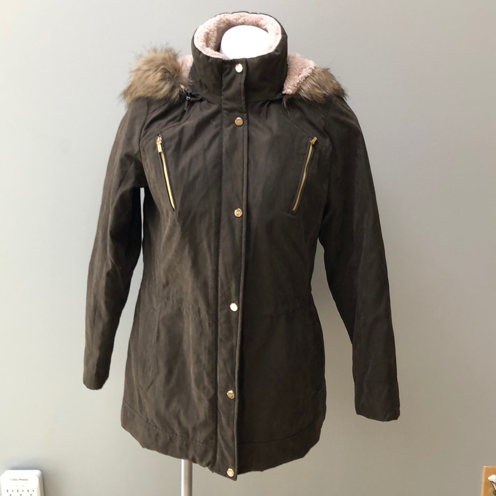Jones New York Sport faux fur hood warm lined coat - Picture 1 of 8